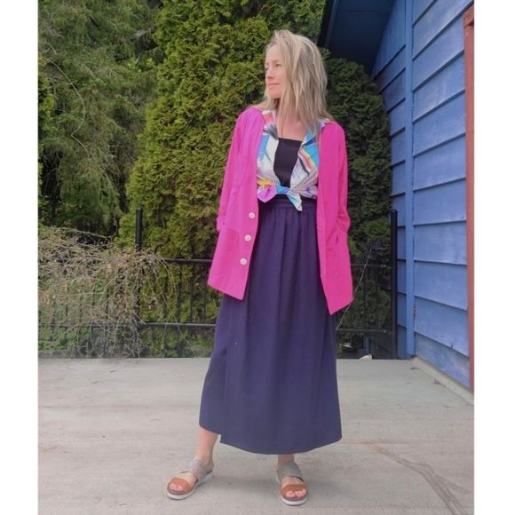 Vintage Jaxsport 100% silk navy maxi skirt - made in Vancouver - Picture 8 of 14